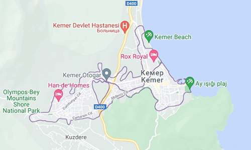 Курорт Кемер на карте мира, Турция